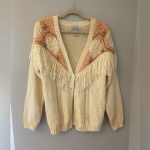 Vintage Nuggets Fringed hand-knit cardigan sweater size medium